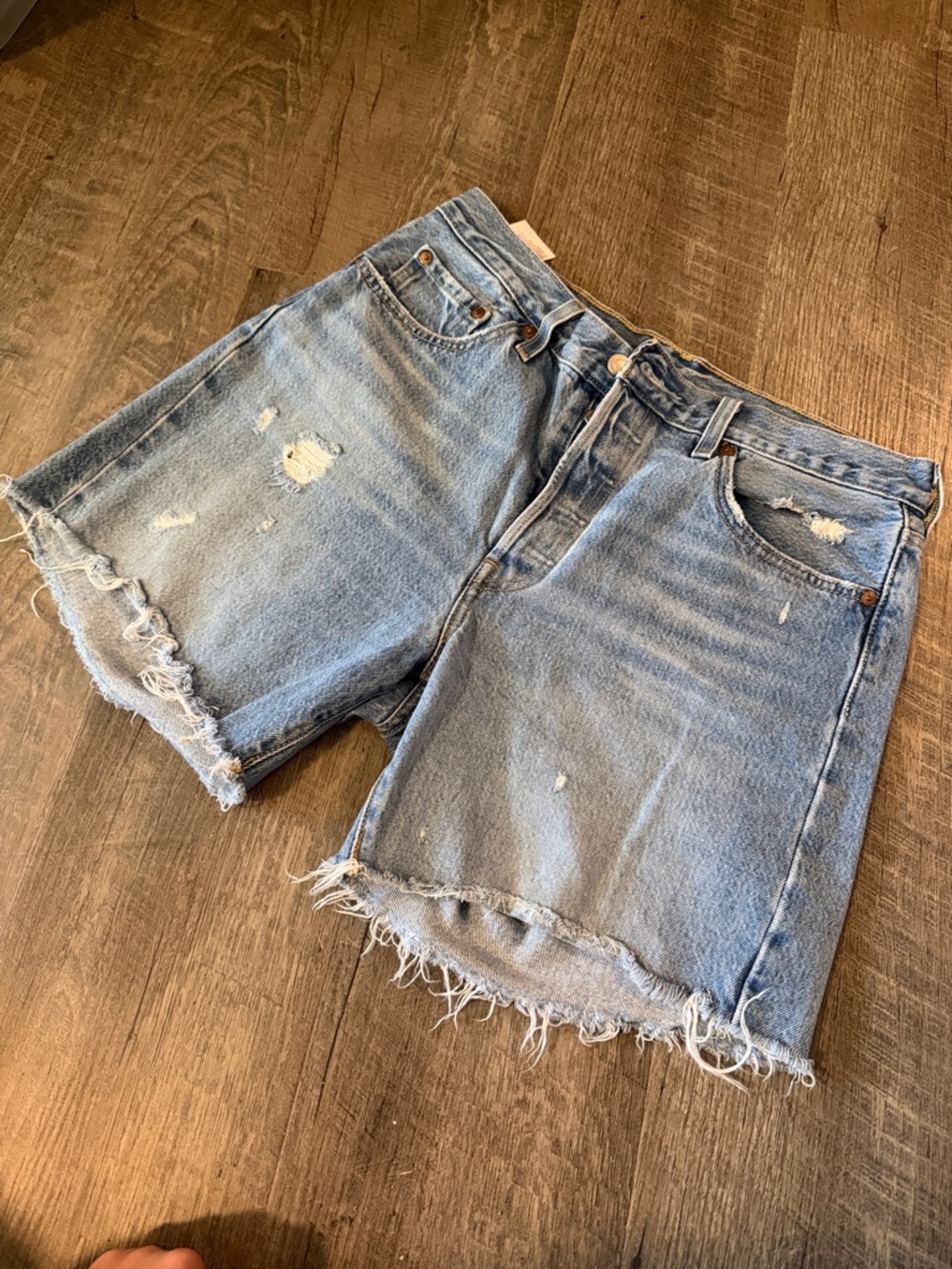 Frayed Light Blue Denim Cutoff Shorts - Women